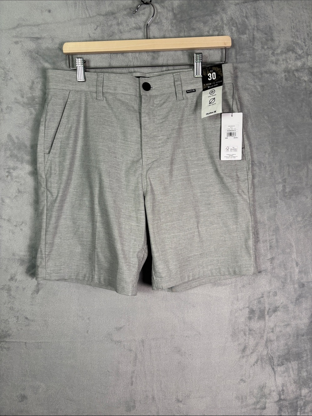 NWT New Hurley H20-Dri Gray Athletic Shorts Size 30